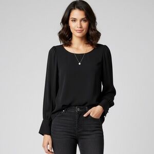 Express Black Long Sleeve Blouse with Rounded Neckline